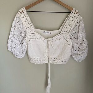 7th Avenue White‎ Eyelet Peasant Blouse Crop Top New with Tags